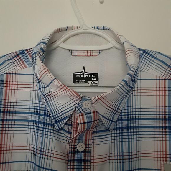 Habit Mens L Short Sleeve Fishing Shirt Vented Solar-Factor 40+ Plaid Outdoors - Picture 4 of 9